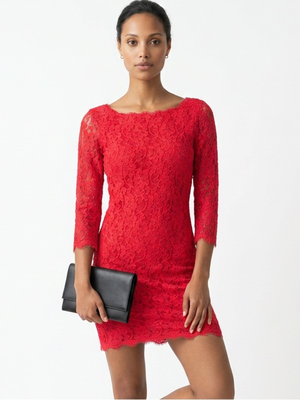 DIANE VON FURSTENBERG | Deep Coral 3/4 Sleeve Lace Sheath Dress Women’s Size 8